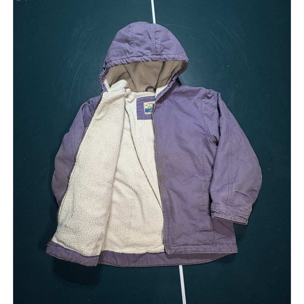 Blue Mountain Lined Full Zip Hooded Workwear Canvas Purple Sherpa Kids Medium‎